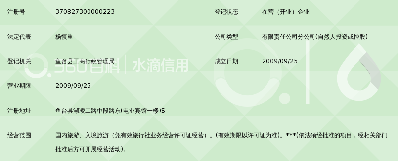 济宁山水国际旅行社有限公司鱼台分公司_360