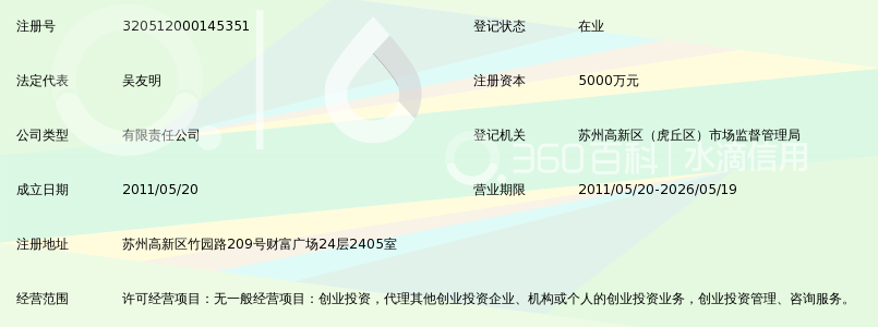 苏州高新启源创业投资有限公司_360百科