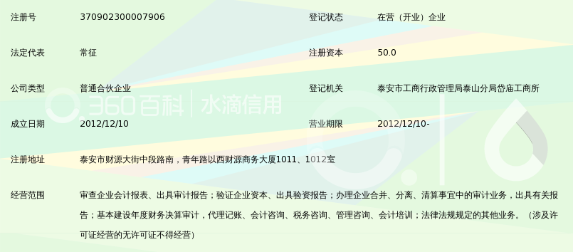 泰安盈泰会计师事务所(普通合伙)_360百科