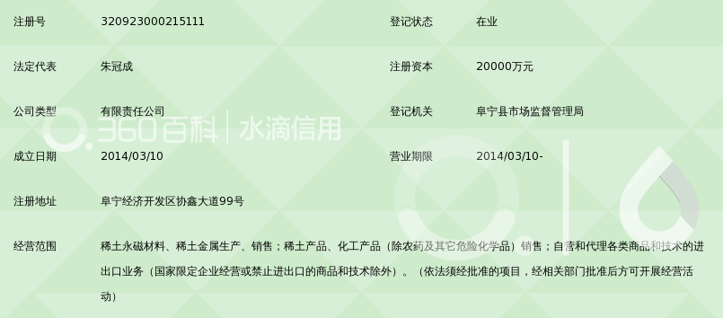 阜宁稀土新特材料有限公司_360百科