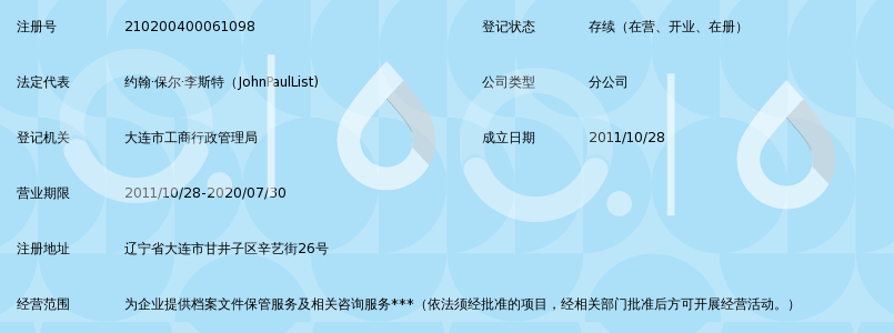 上海信安达档案文件管理有限公司大连分公司_