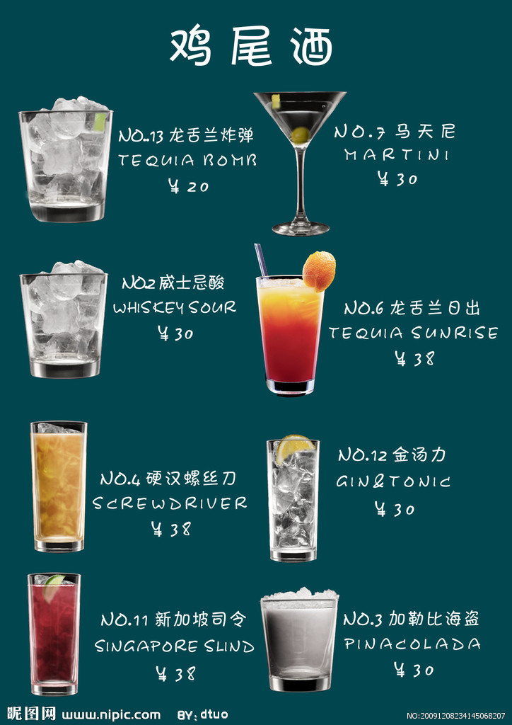 鸡尾酒酒单 模板图片